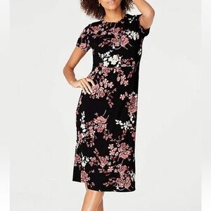 J. Jill Wearever Collection Black Floral Short Sleeve T-Shirt Midi Dress Medium